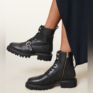 AllSaints womens Stellar Boot Combat Boot Sz 38/8 Black Leather NWOB